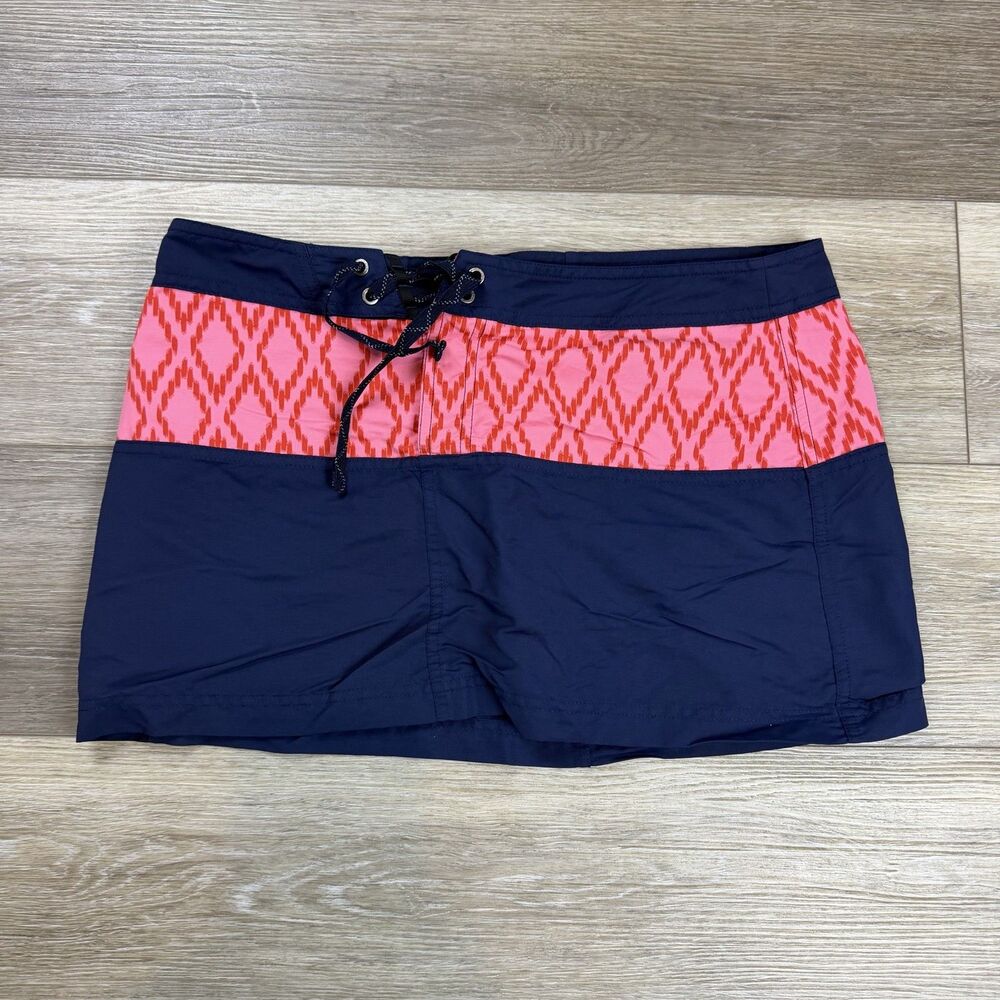 Patagonia Swim Skirt Womens Size 10 Blue Pink Ikat Drawstring Back Pocket